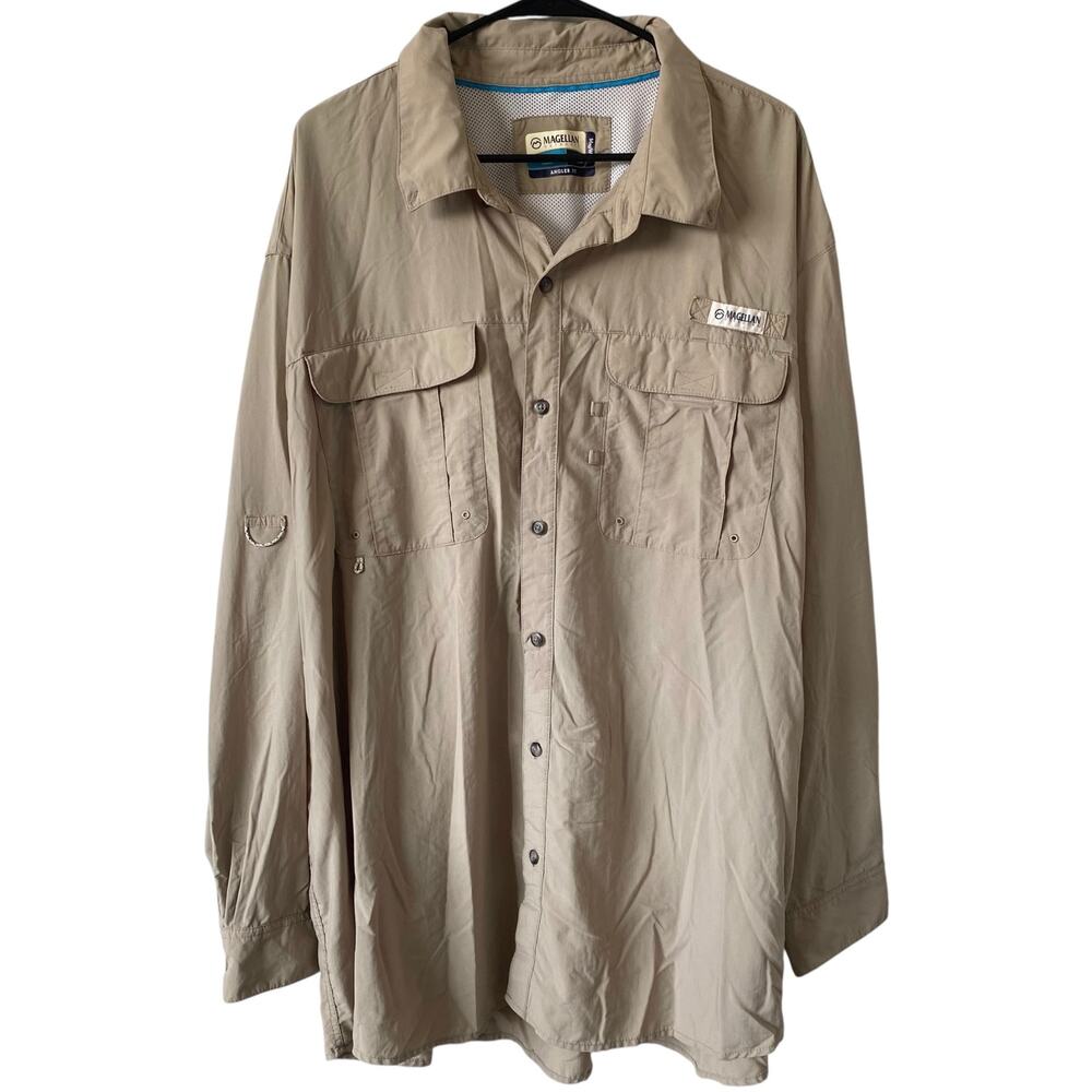 MAGELLAN OUTDOORS Angler Fit Fishing Shirt Tan Size 3XL Long Sleeve Mag Wick